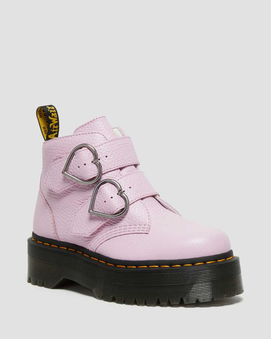 Dr. Martens Devon Heart Lær Platform Støvler Dame Rosa Lavendel [8932FYSRI]